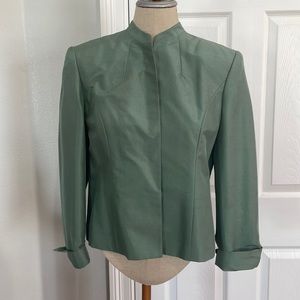 Coldwater creek blazer green silk jacket open front women’s size 10